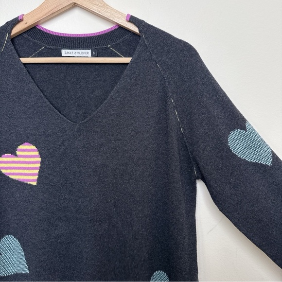 ZAKET & PLOVER Womens Small Vneck Heart Cashmere Gray Sweater CN - Picture 7 of 15